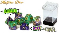 GATE KEEPER GAMES -  RPG DICE SET, HALFSIES GAMMA - GREEN/PURPLE